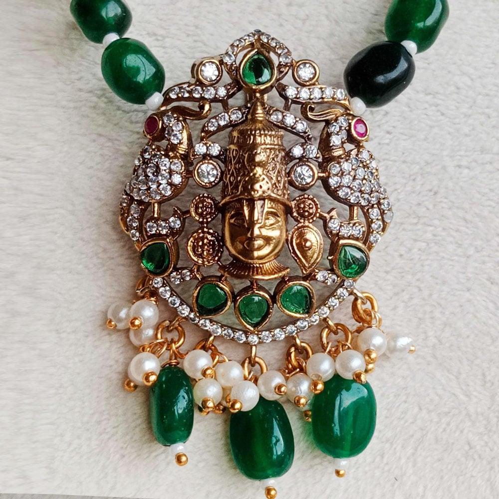 Handmade Brass Metal Jewellery Green Bead Pendant Set